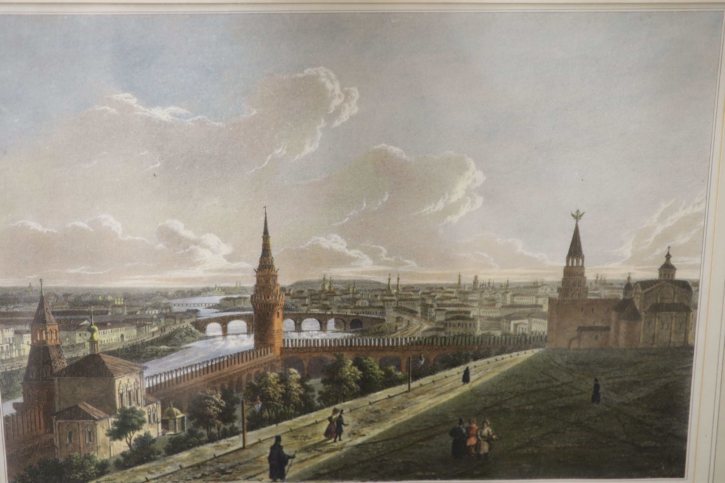 Englemann after Cadolle, set of three coloured lithographs, Views of Moscow, 24 x 35cm and 32 x 24cm